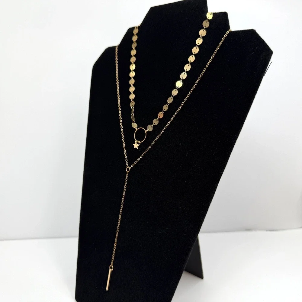 Layered Pendant Charm Necklace Y2K Gold Tone Dainty Fashion Jewelry 13 in L